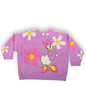 Disney Parks Daisy Duck Purple Sweater Flowers Pullover Knit